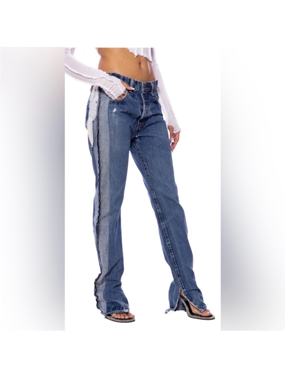 SAMI MIRO VINTAGE Two-Tone Blue Wide-Leg Jeans with Side Stripe